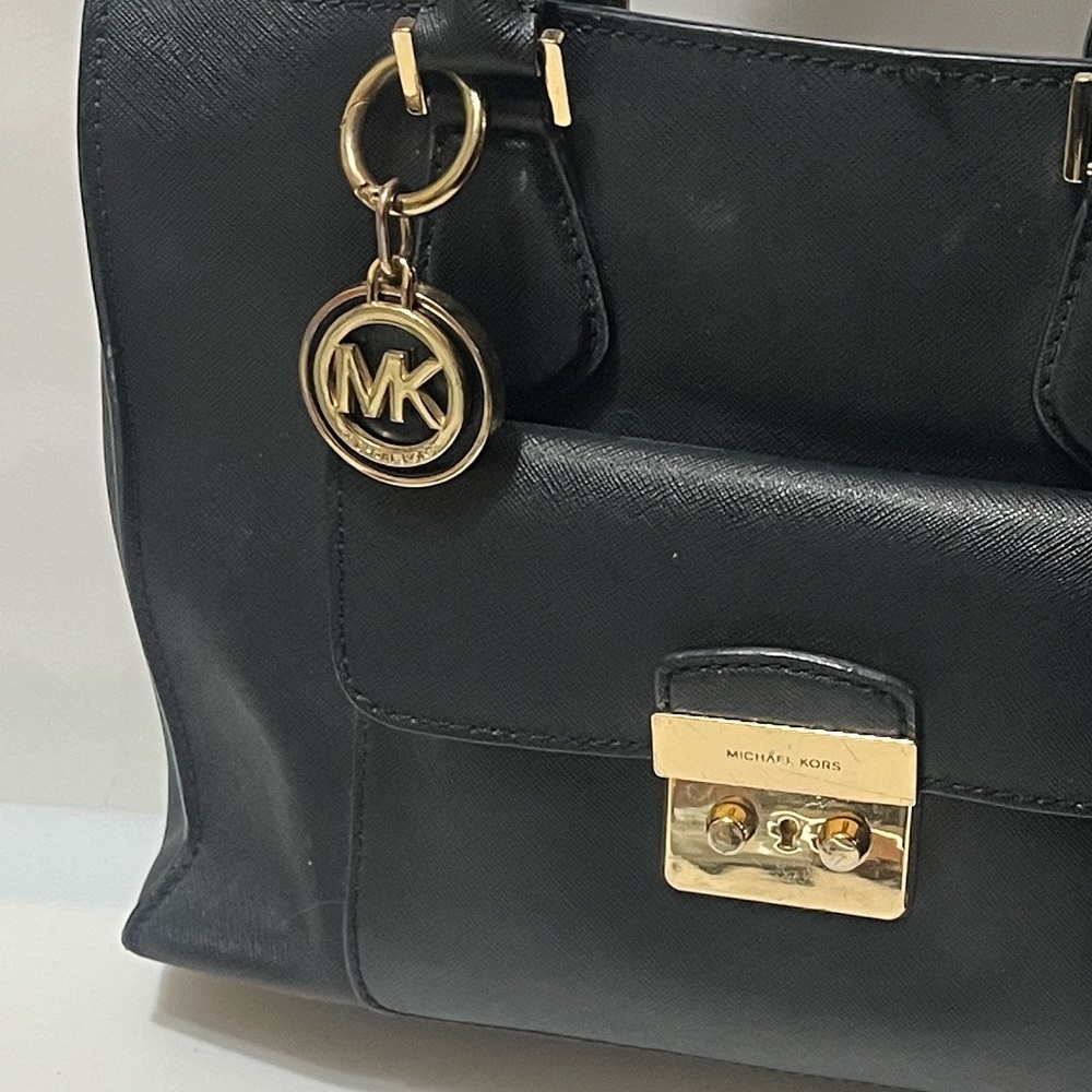 Michael Michael Kors Bridgette Medium East West Leather Tote Bag Black Gold - Picture 6 of 15